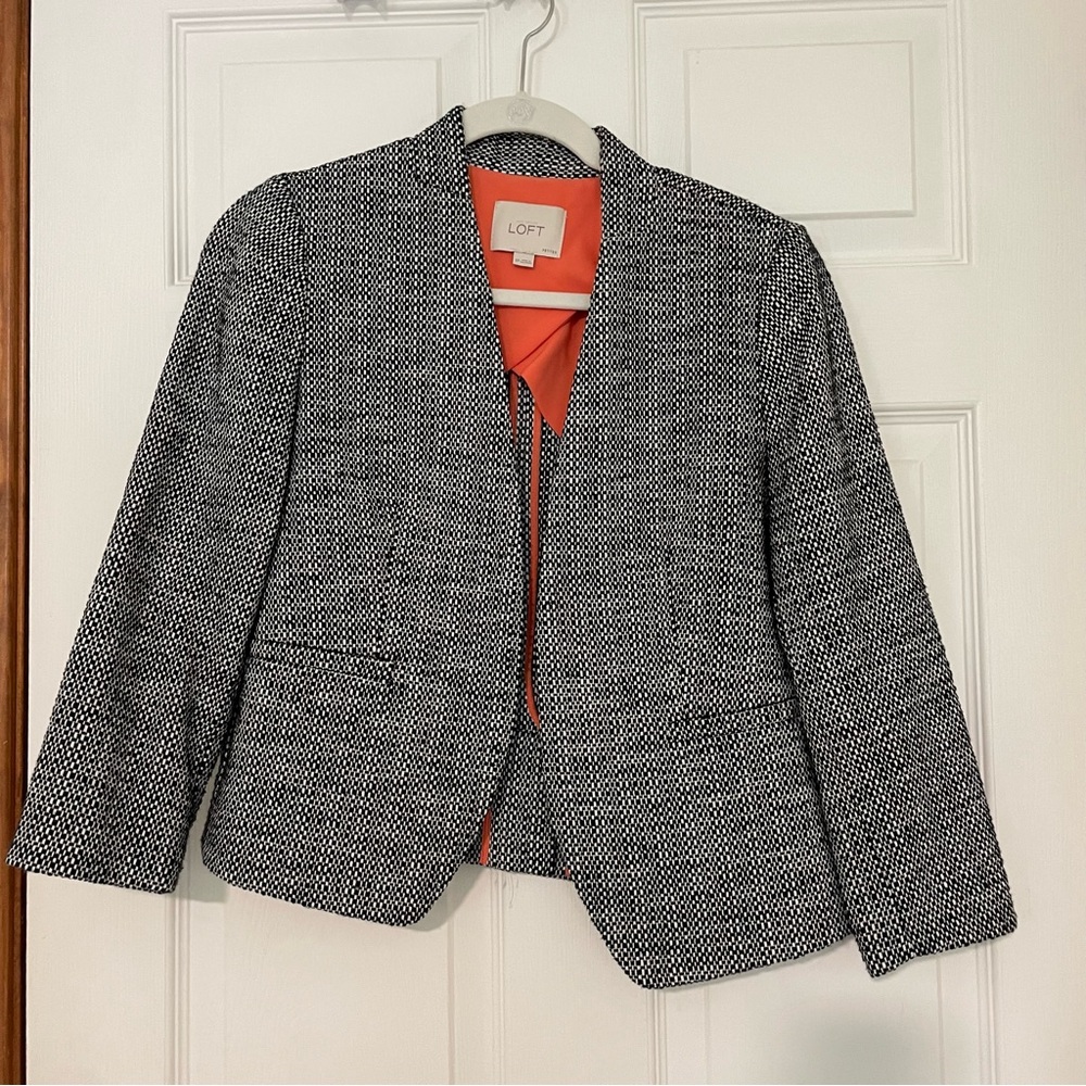 LOFT Women's Textured Black and White Blazer